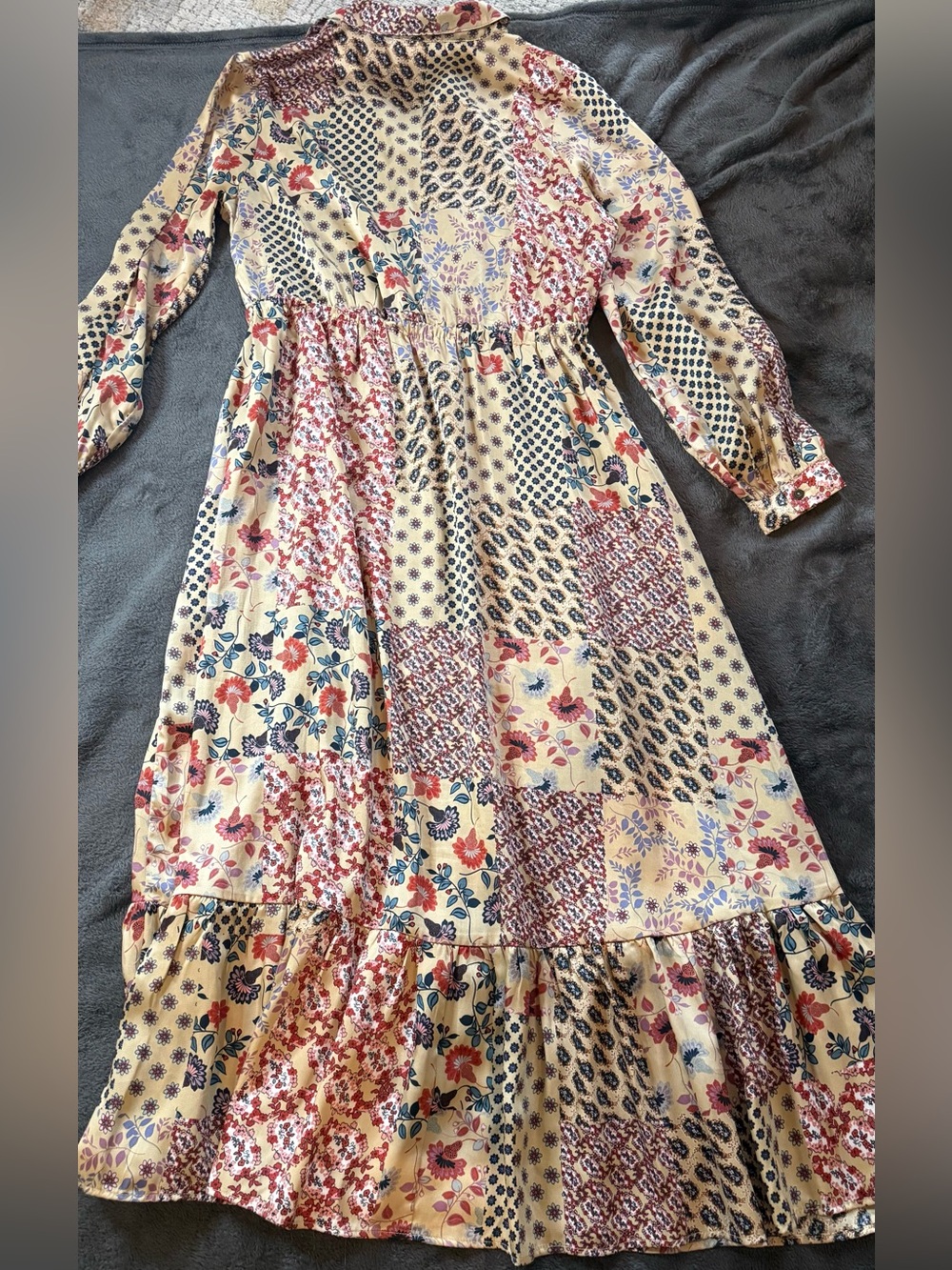 Patchwork Floral Maxi Dress in Cream and Navy - Picture 11 of 14